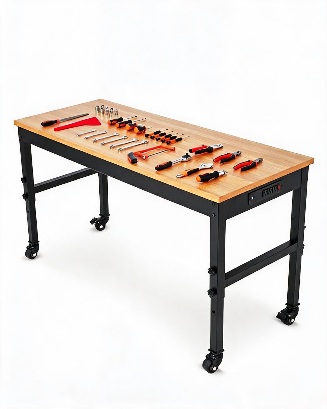 60" Workbench Adjustable Height Work Table with Wheels ,2500 LBS Rubber Wood Top