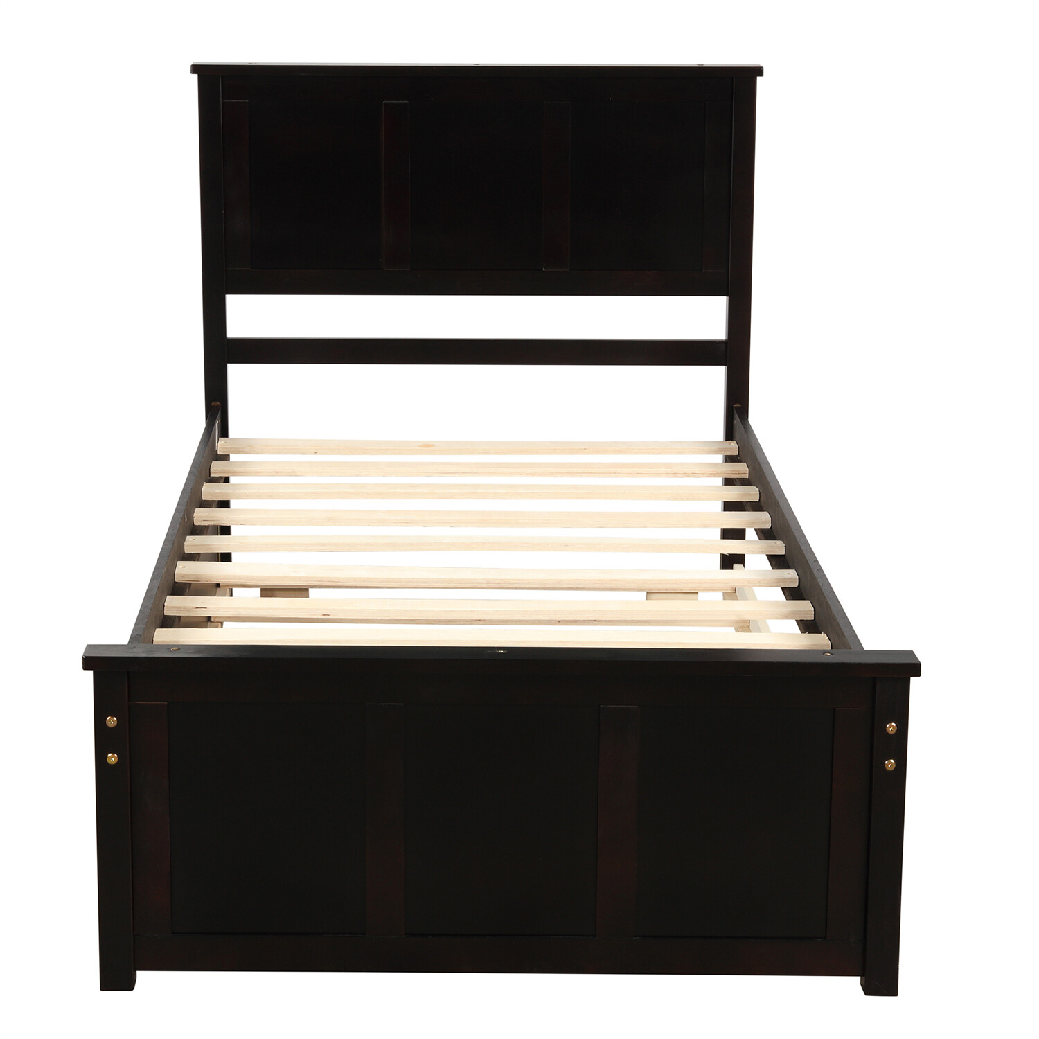 Twin Size Bed Frame Wooden Platform Bed Frame w/ Wood Headboard Gray/Espresso US
