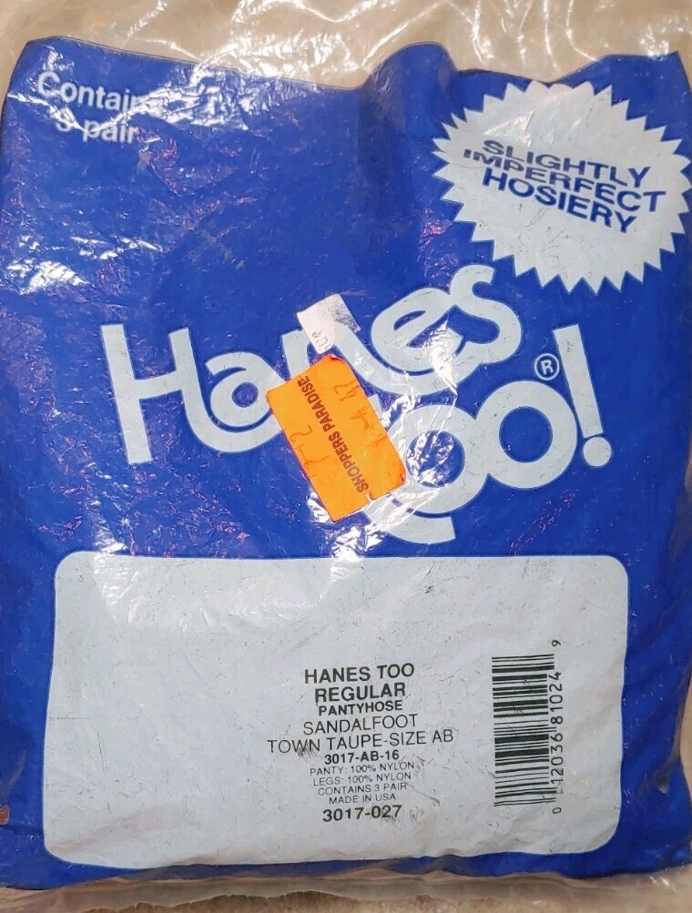 VINTAGE HANES TOO REGULAR SANDALFOOT PANTYHOSE TOWN TAUPE 3017- AB