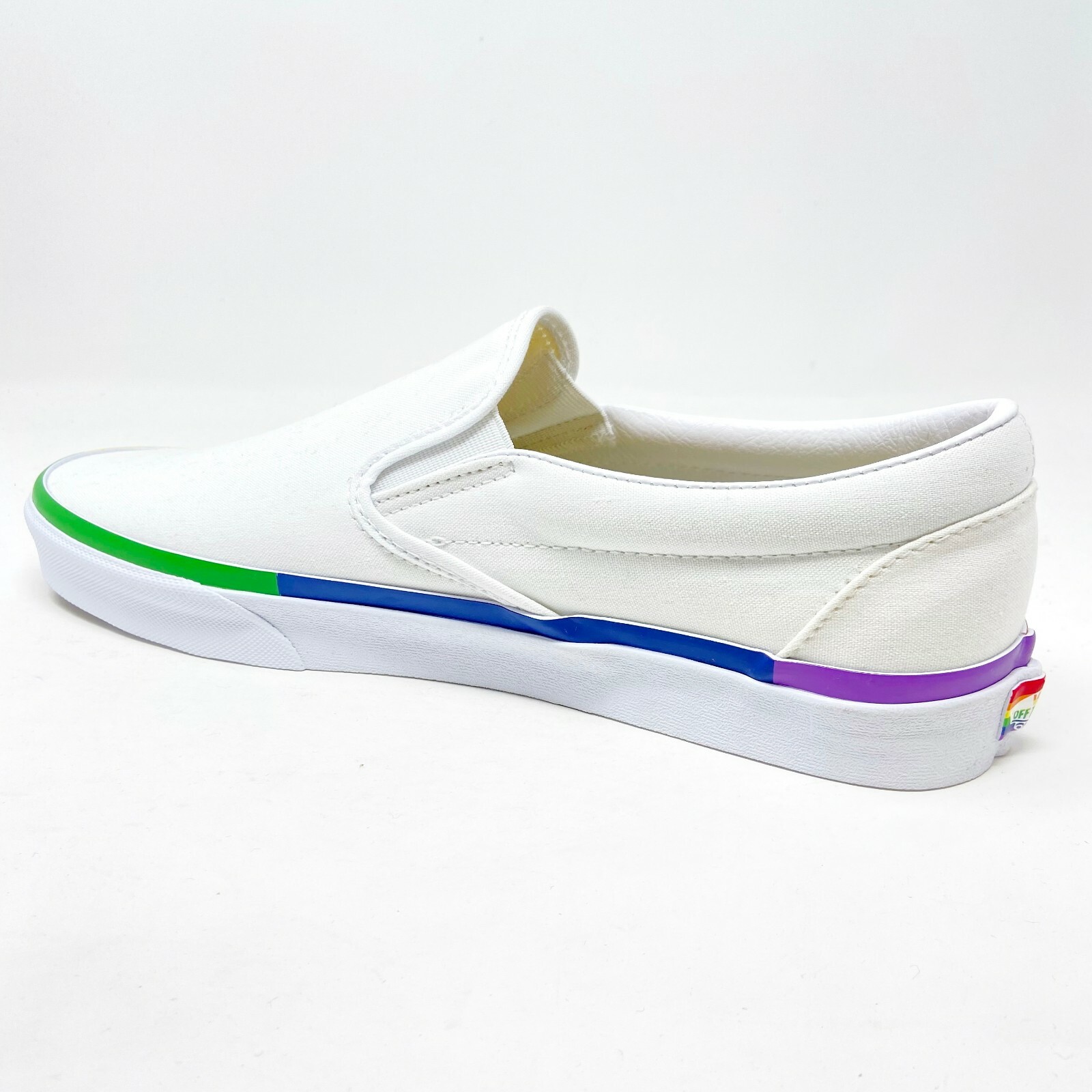 Vans Classic Slip On (Rainbow Foxing) True White LGBTQ Pride Mens Casual Shoes