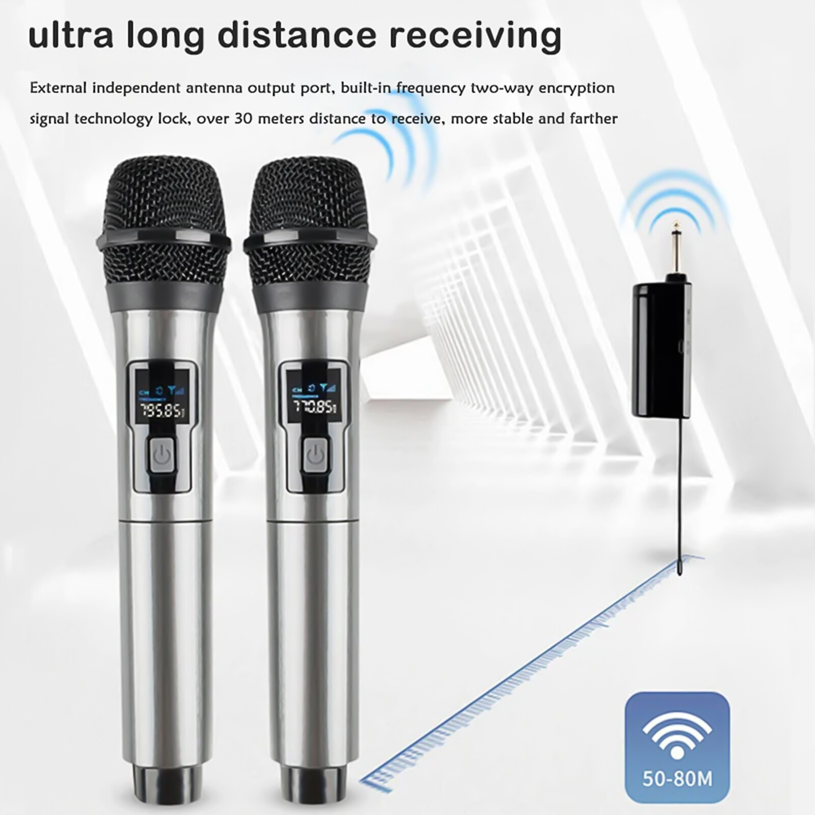 2PCS Wireless Microphone Professional UHF Metal Dual Handheld Mic Cordless Dynam