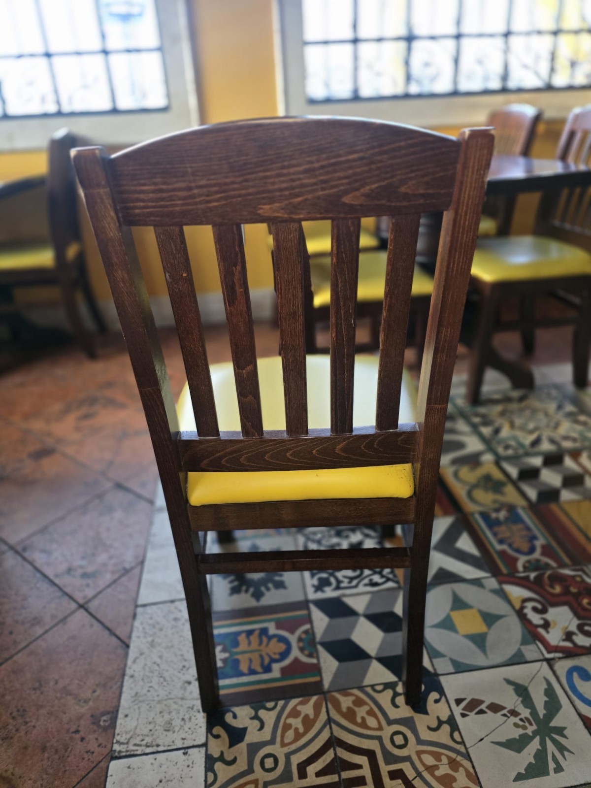 100 Wooden Chair with Yellow Cushion - used but excellent condition