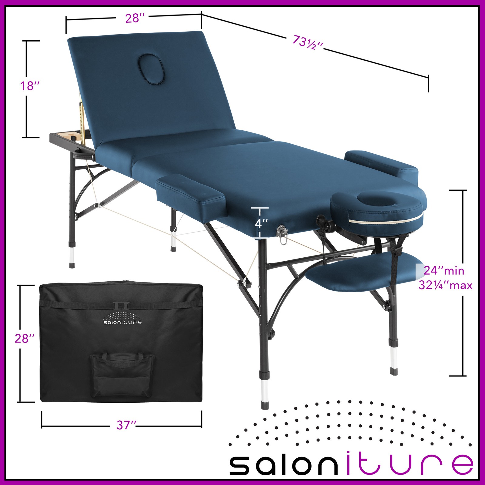 OPEN BOX - Portable Massage Table - Tri-Fold, Aluminum Legs, Case - Blue