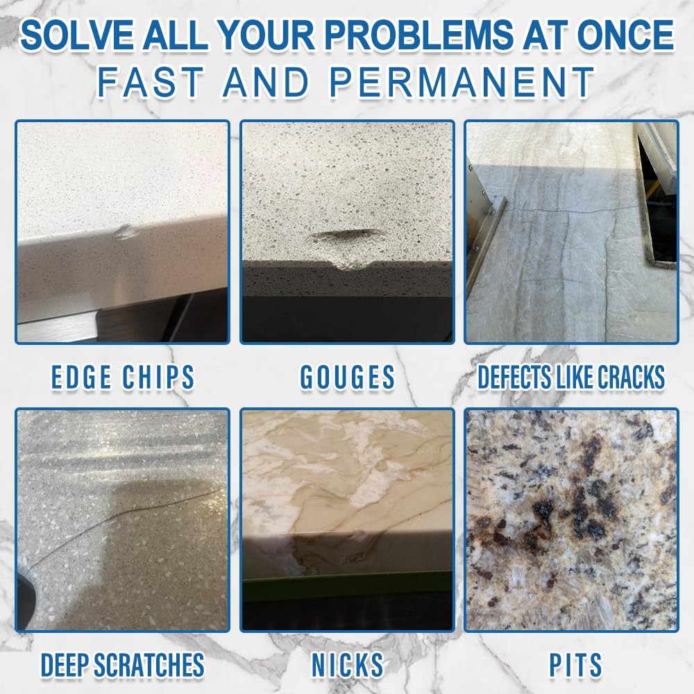 Quartz Countertop Repair Kit(White), Quick-Drying, Permanent Fix for Edge Chips,