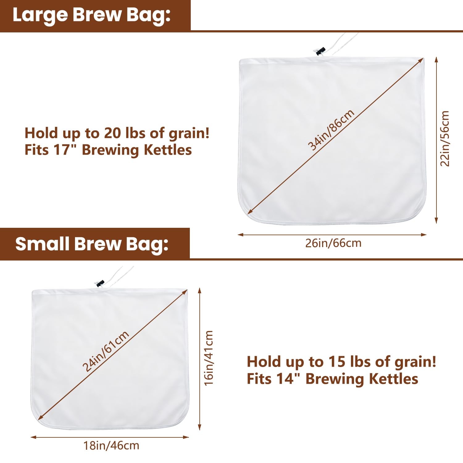 2 Brew Bags Extra Large 250 Micron Mesh Reusable Drawstring 510 Gallon Filter