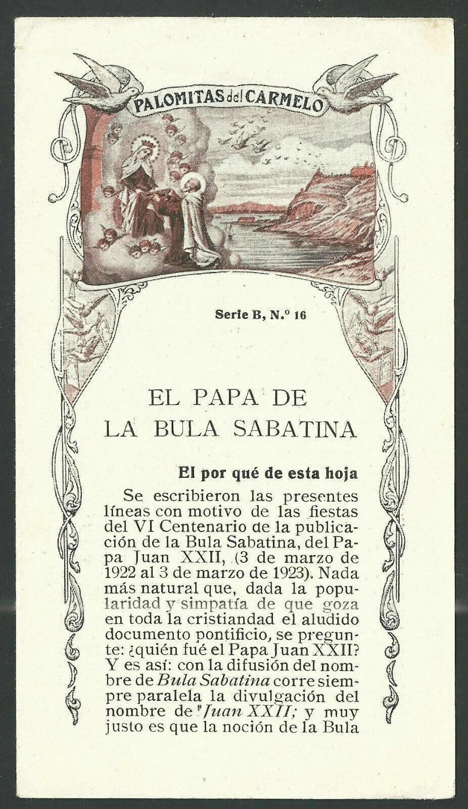 Holy card antique de la Virgin del Carmen santino image pieuses estampa