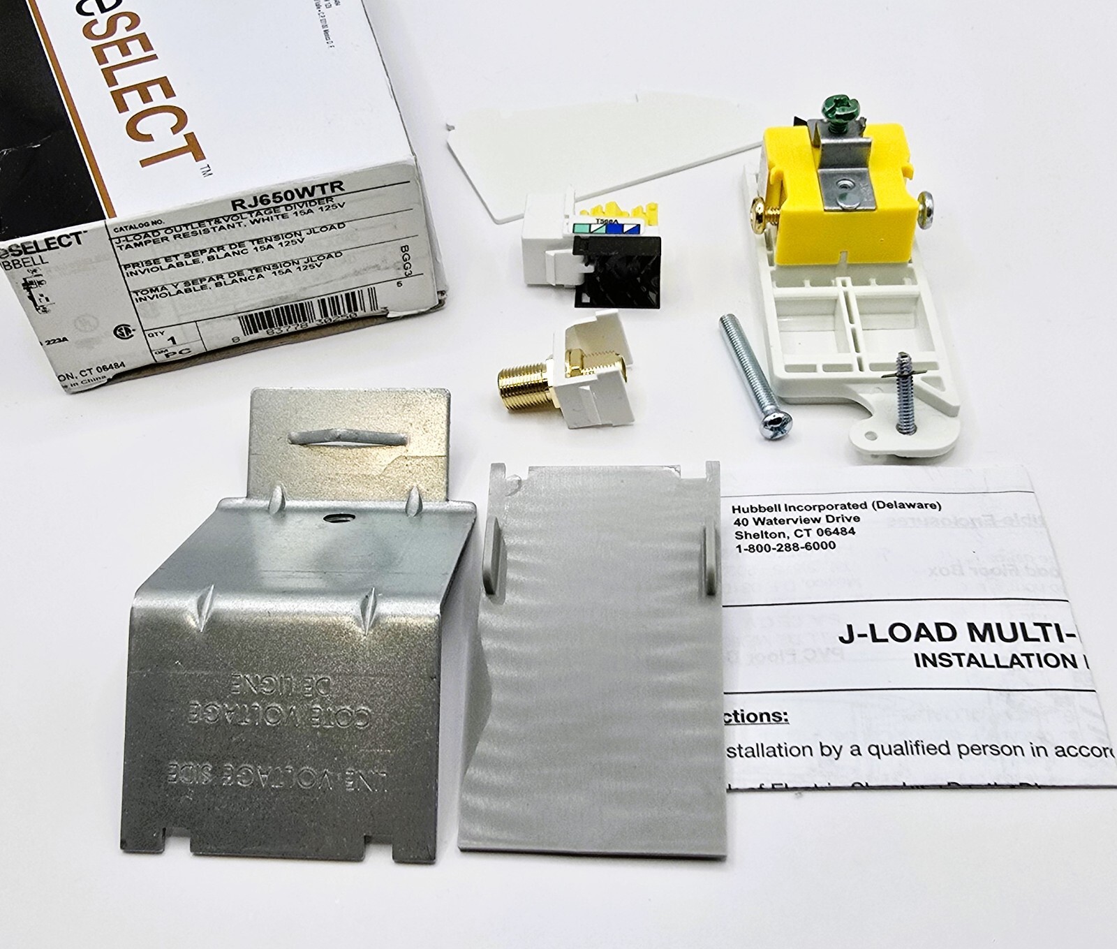Bryant Electric RJ650WTR JLOAD Multimedia Outlet 15A 125V Cat6/Coax White New OB