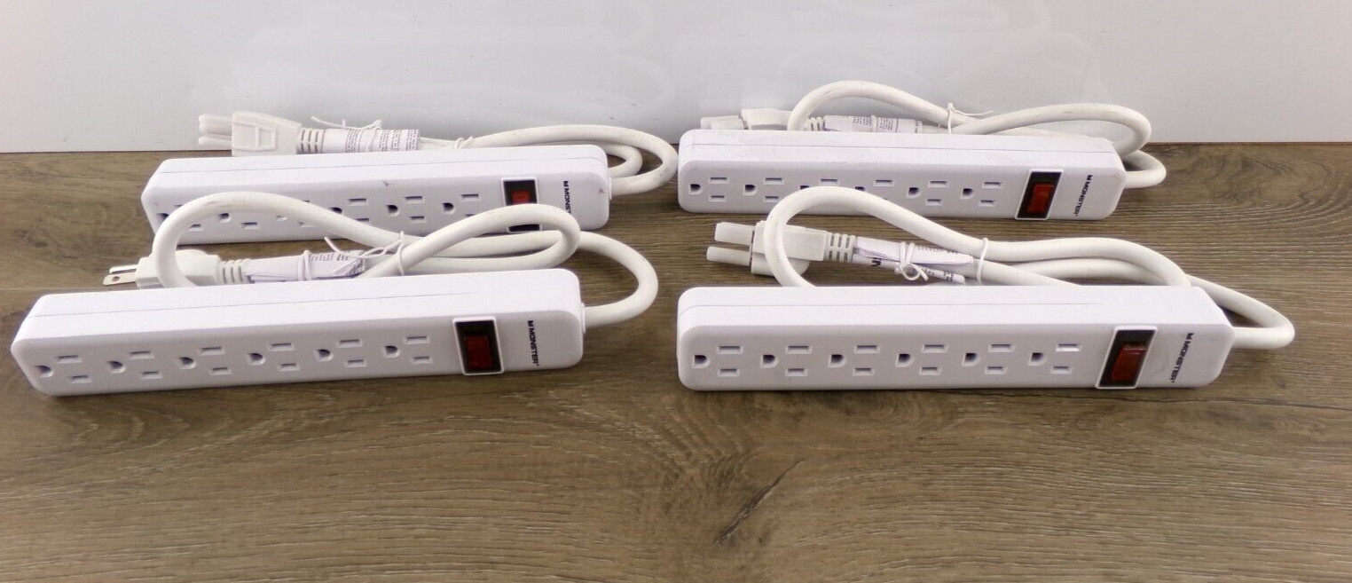 New Monster 6-Outlet Power Strip White 3' LTS-06H-1 (4 Pack) A5