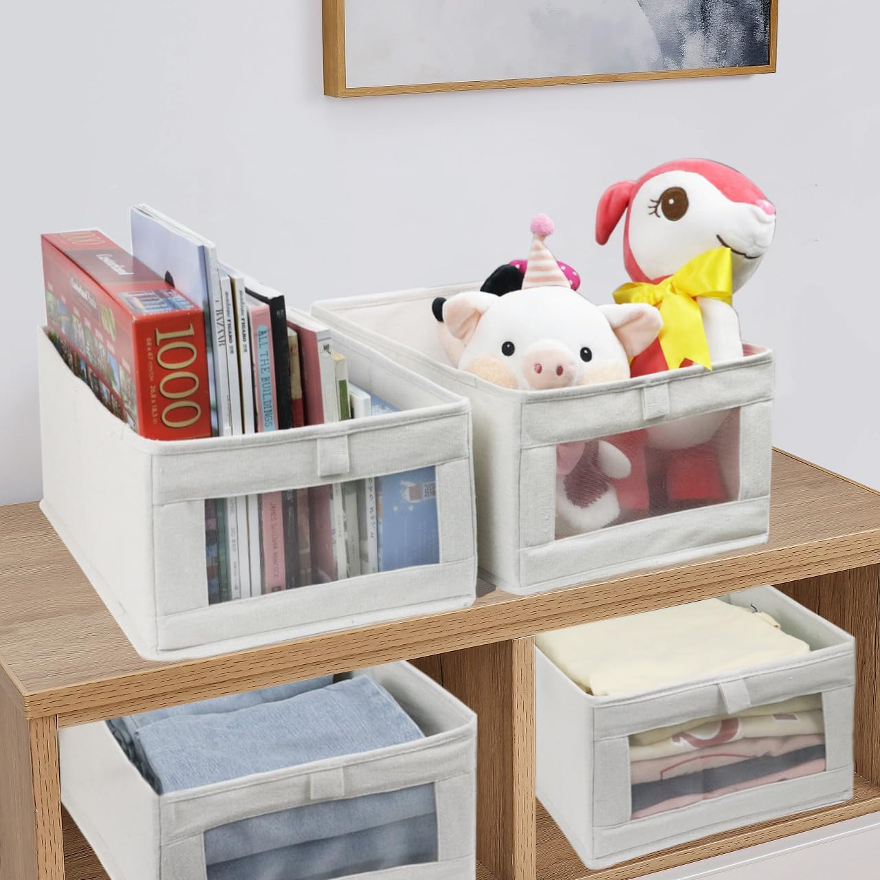 4 Pack Linen Storage Bins, Storage Containers for Organizing Clothing, Jeans, To