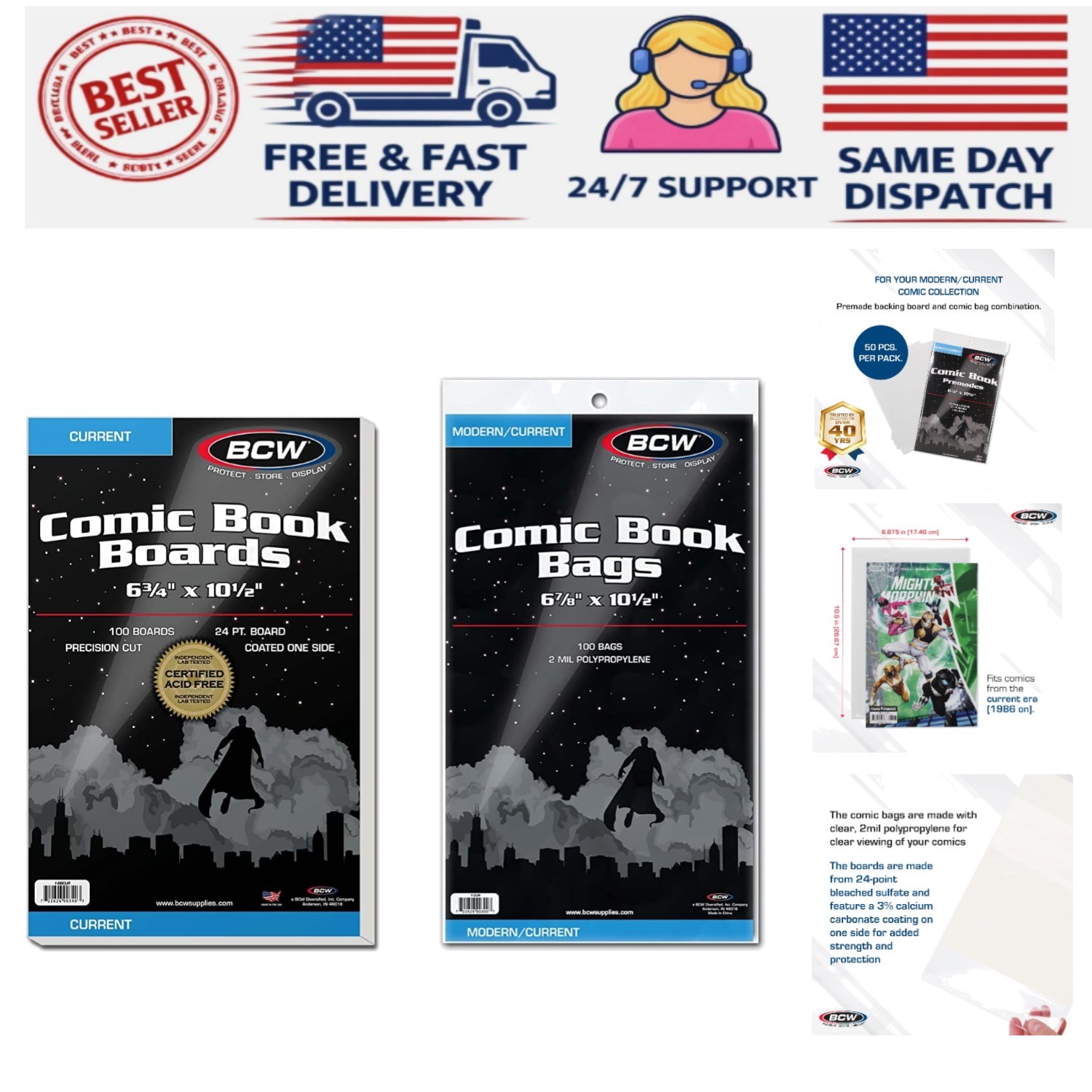 Protective Comic Bags and Boards Set - 100 Polypropylene Archival Quality