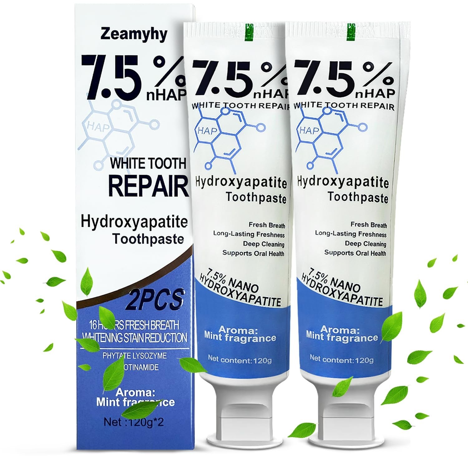2 Pack Enamel Protection Hydroxyapatite Toothpaste, Mint Flavor, Fresh Breath, D