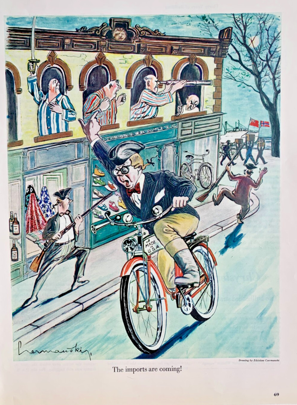 1950 Zdsislaw Czemanski Cartoon 13"x10" The Imports Are Coming Fortune Magazine