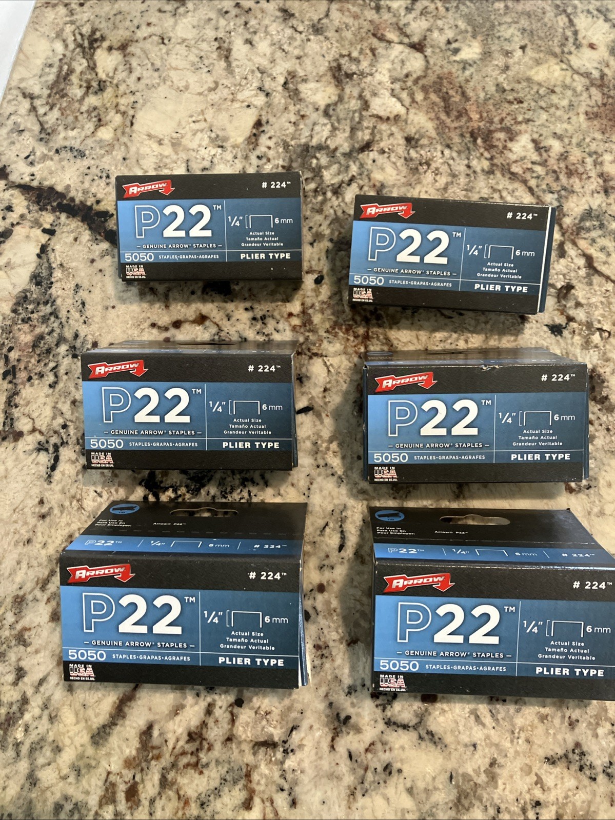 Lot of 6 Boxes #224 1/4" Arrow Staples For P22 Plier Stapler (5,050 per Box) (6)