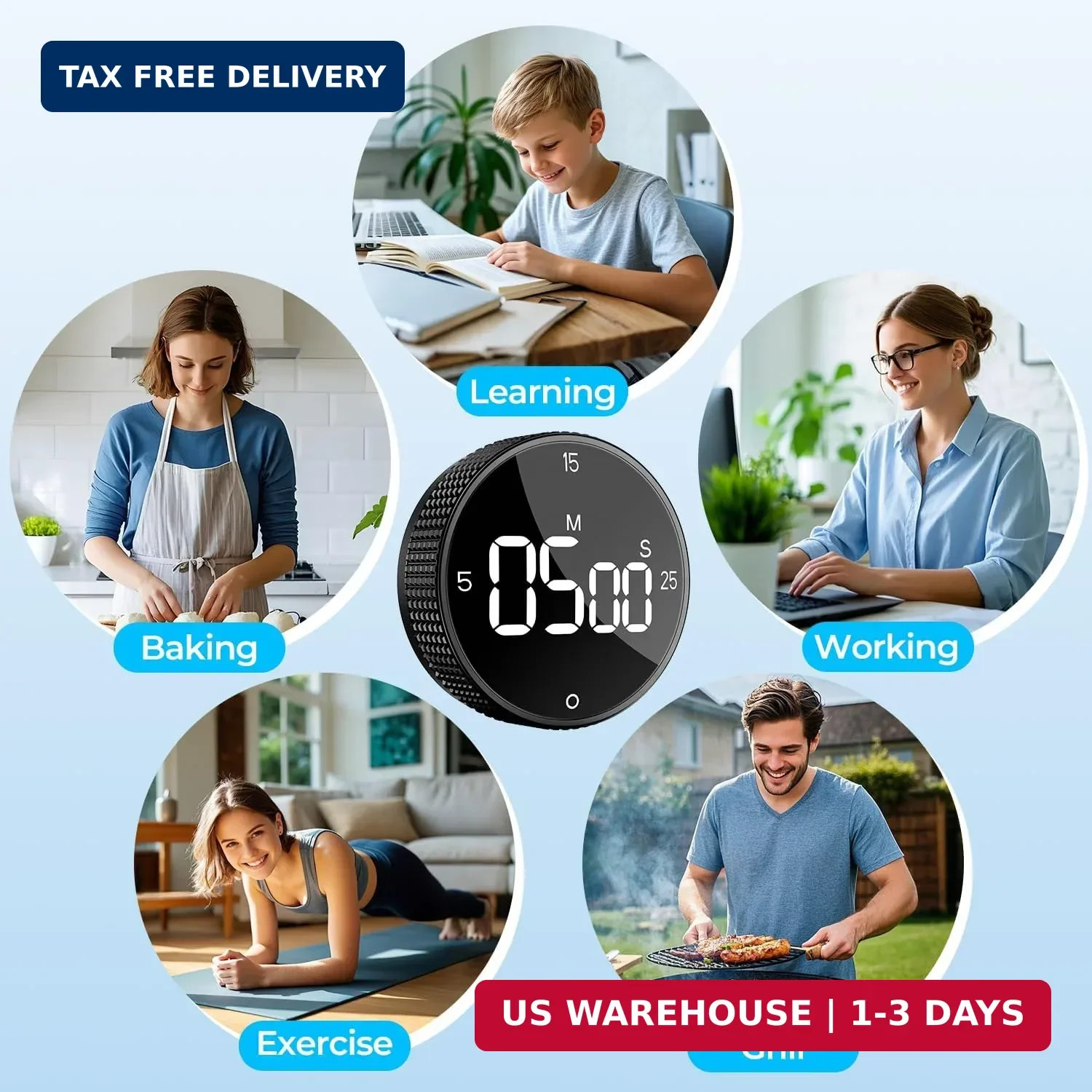 Digital Kitchen Timer Magnetic Large LED Countdown Rotating Cooking Study Timer