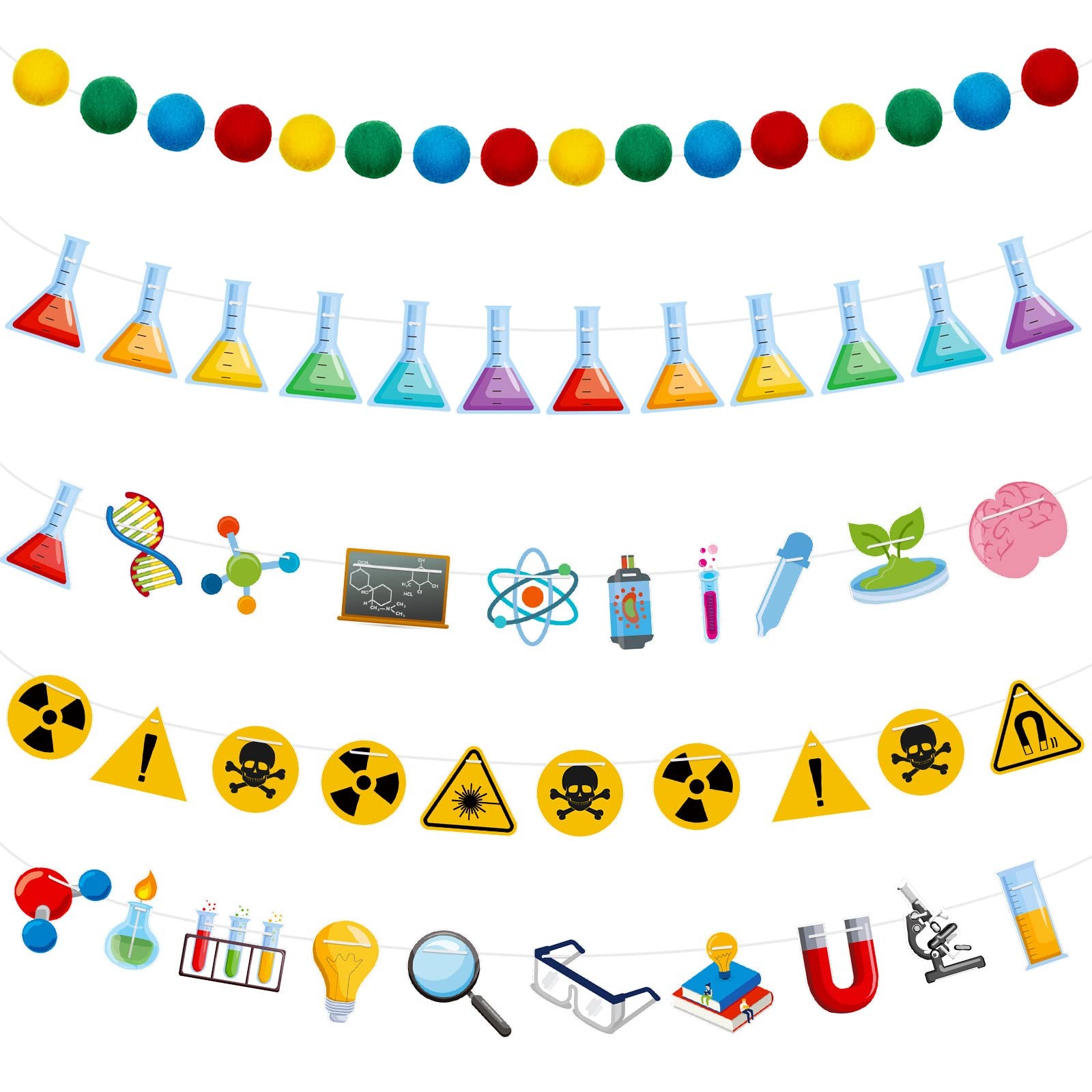Wettarn 5 Pieces Back to School Decorations Science Red, Green, Yellow, Blue