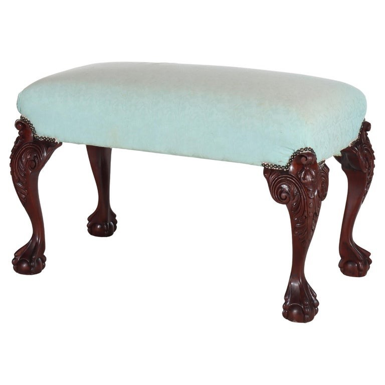 Vintage Chippendale Carved Mahogany Long Bench C1940