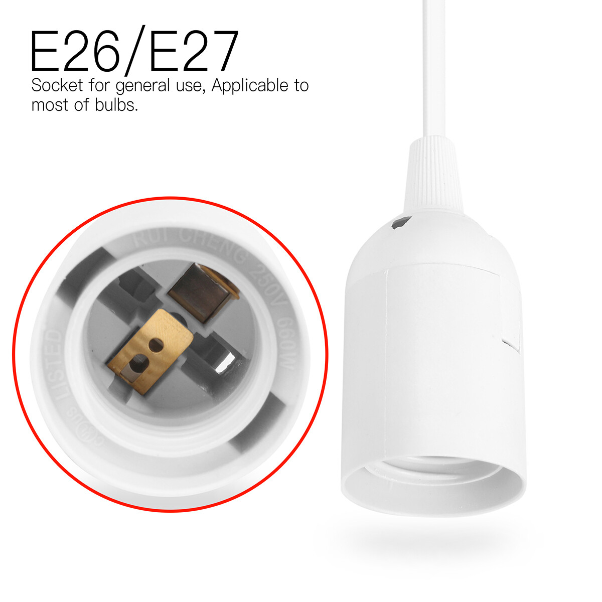 2 PCS E26 E27 Light Bulb Socket Wall Outlet Adapter On/Off Switch Extension Cord