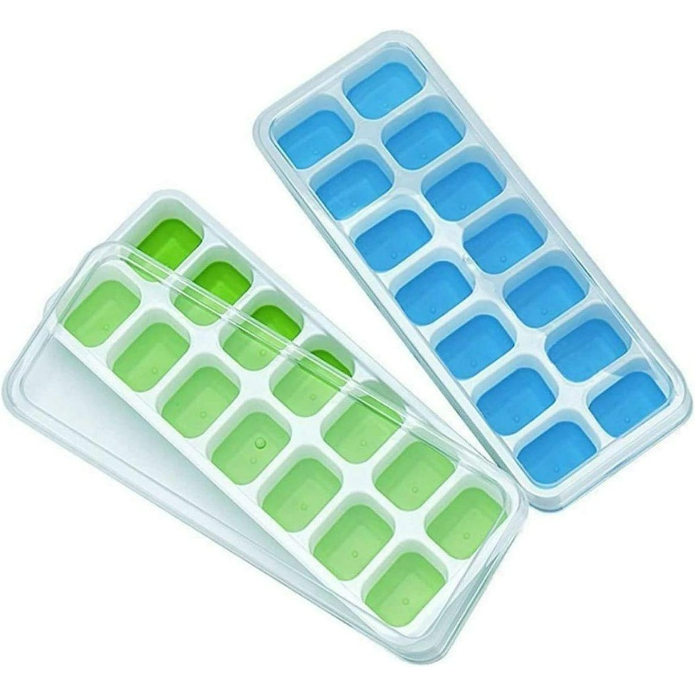 Silicone Ice Cube Trays Easy Release Flexible 14 Cube with Spill Proof Lid BPA