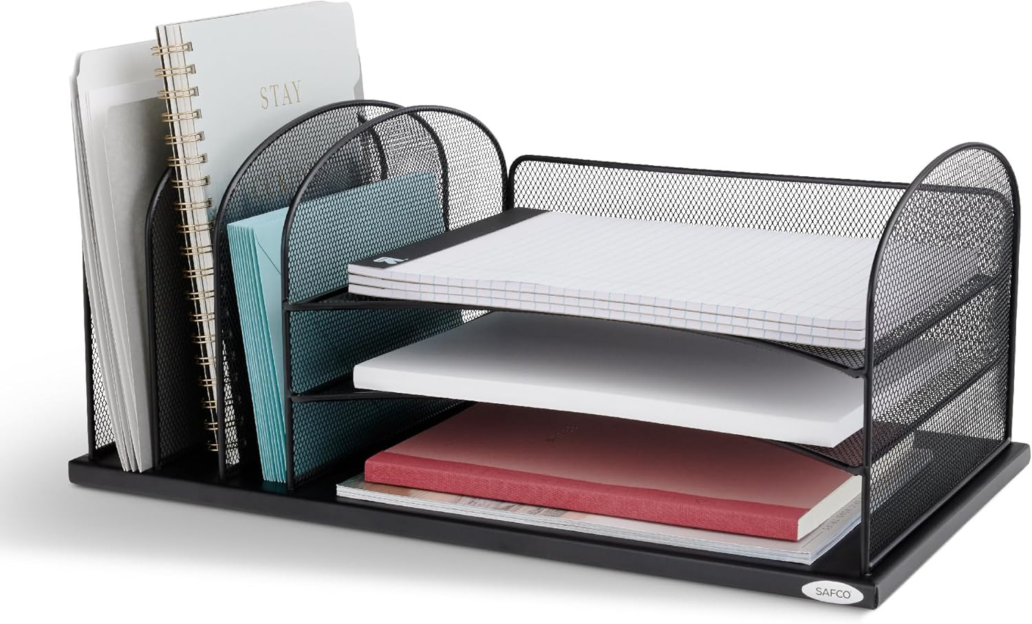 Onyx Desk Organizer, 3 Vertical Compartments and 3 Trays, Office and Classroom M