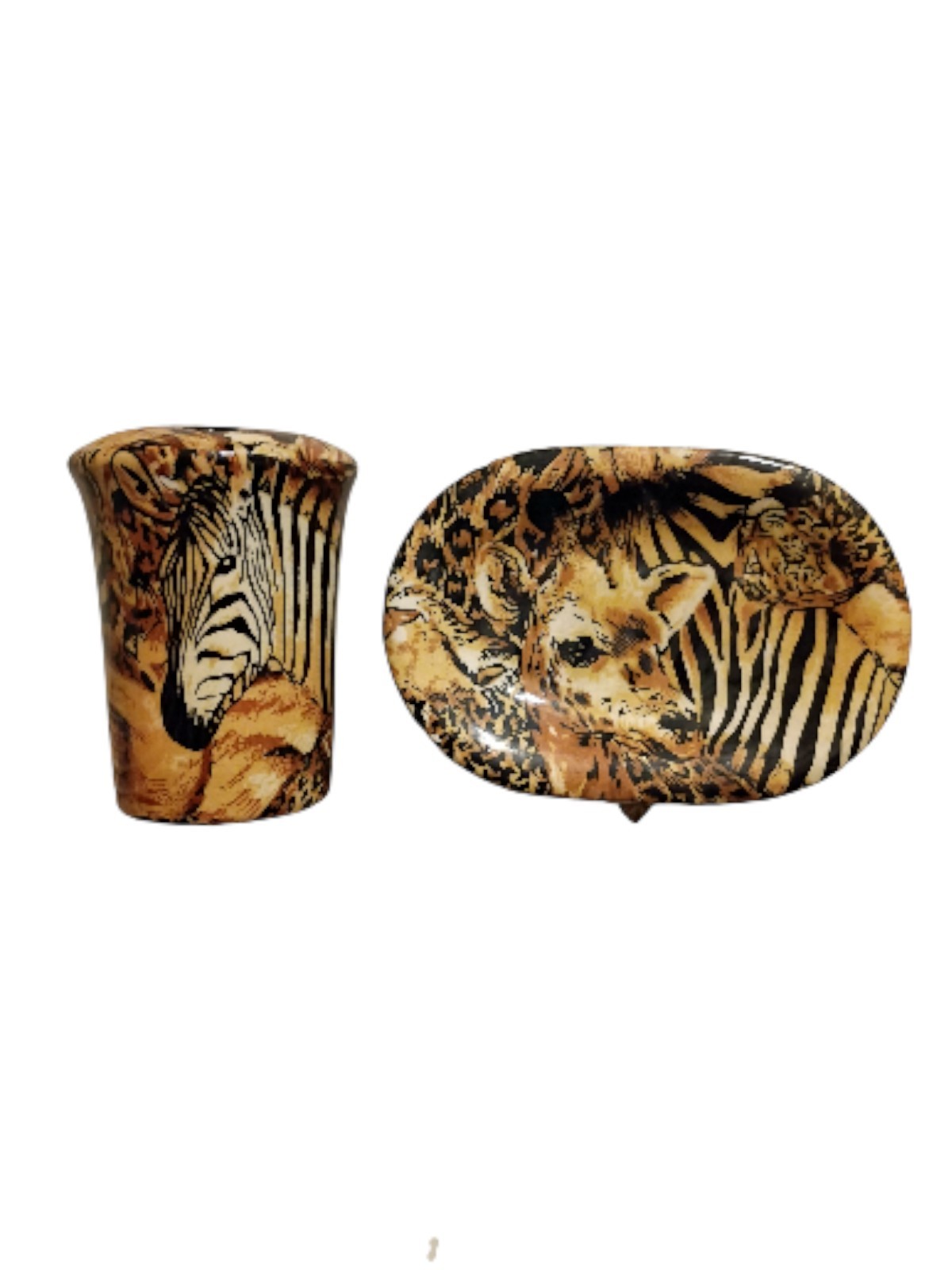 Ceramic Safari Print Soap dish And Toothbrush Holder For 4