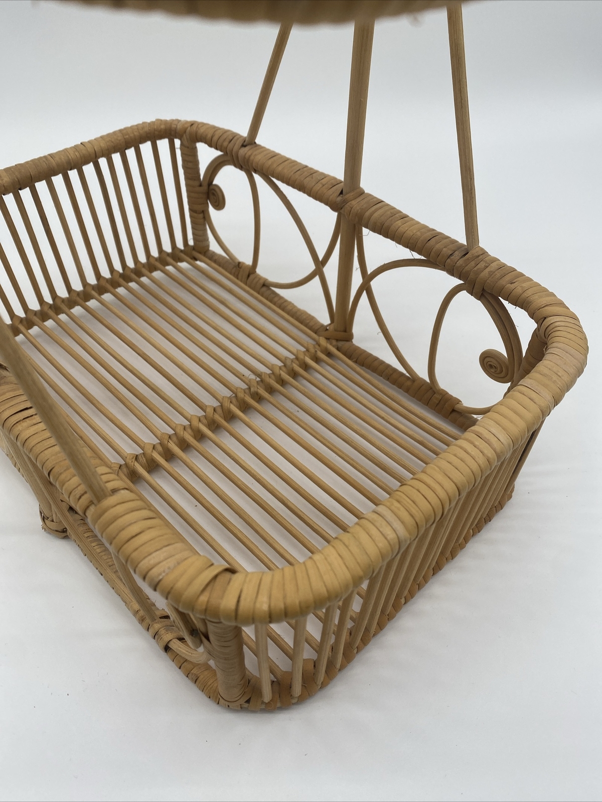 Vintage Wicker Rattan Drink Caddy Basket