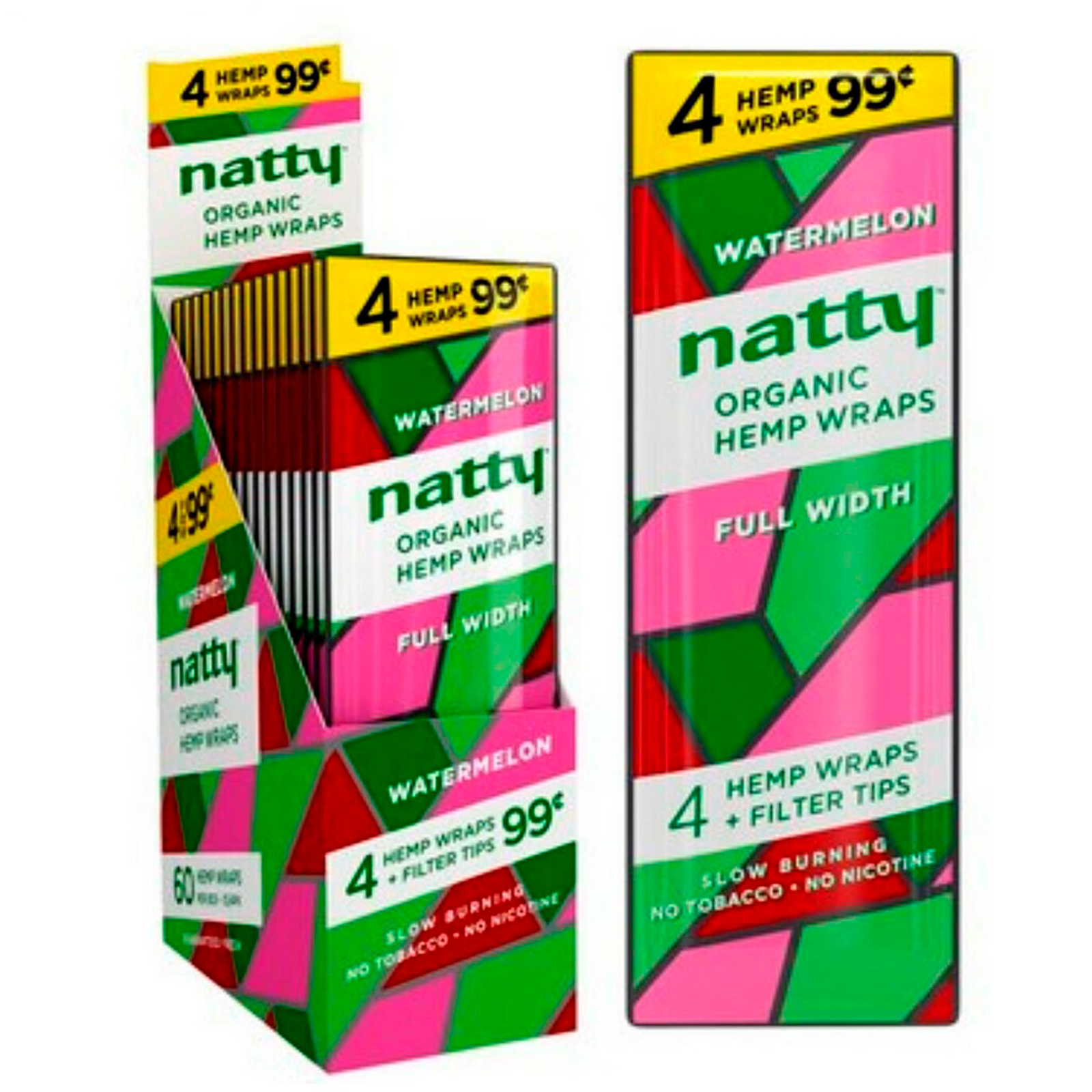 Natty Wraps - Full Width Wraps - Watermelon Flavor FULL BOX (15/4ct - 60 TOTAL)
