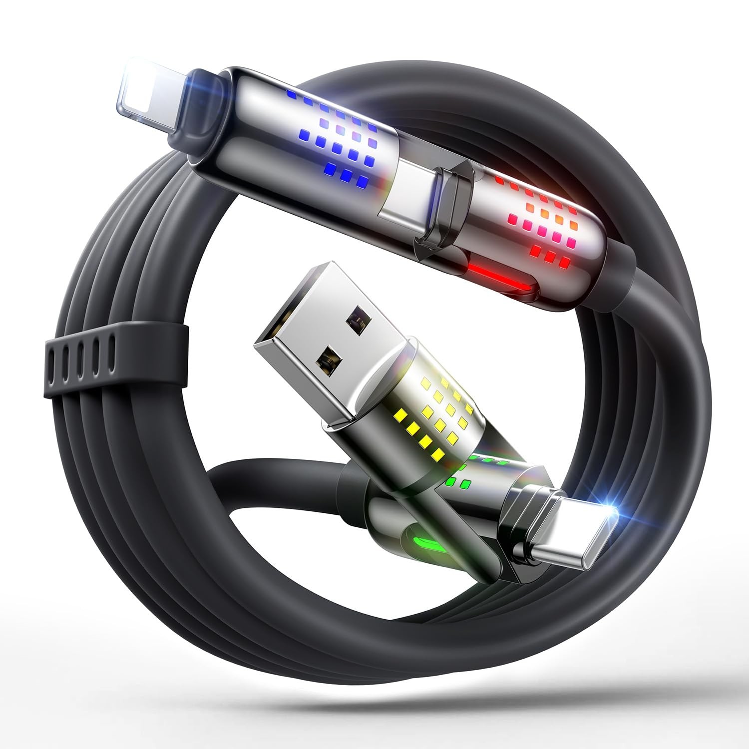 JOHN 240W 4 in 1 Charging Cable, 6.6FT USB to Lightning Cable [MFi Certified]...