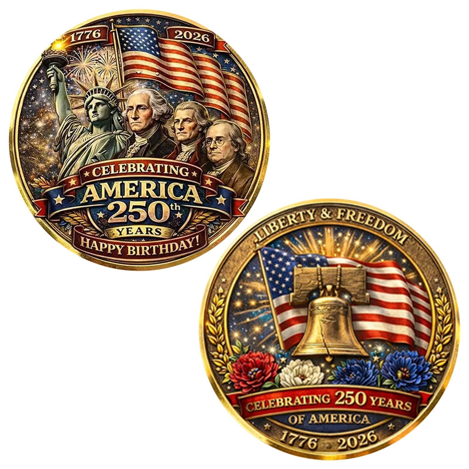 Celebrating America 250 Years Happy Birthday Coin Liberty&Freedom 1776-2026