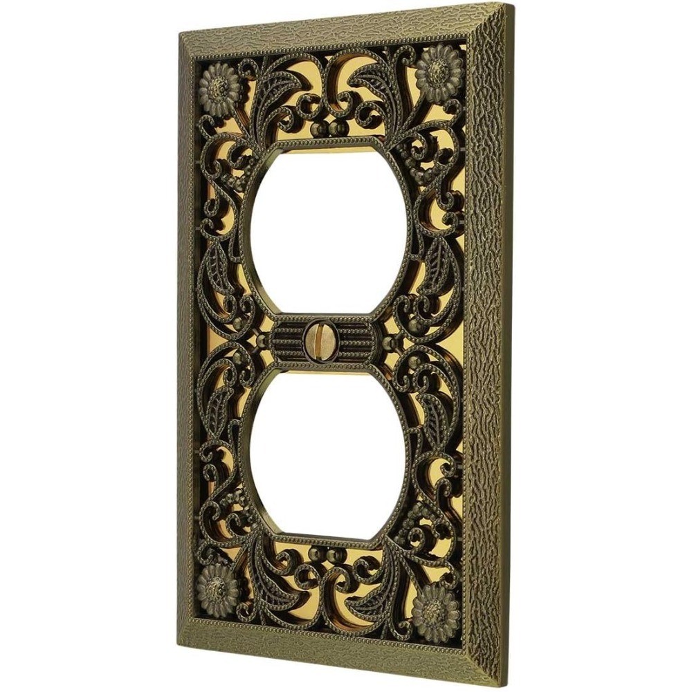 65DAB Filigree Wallplate, 1 Duplex, Antique Brass