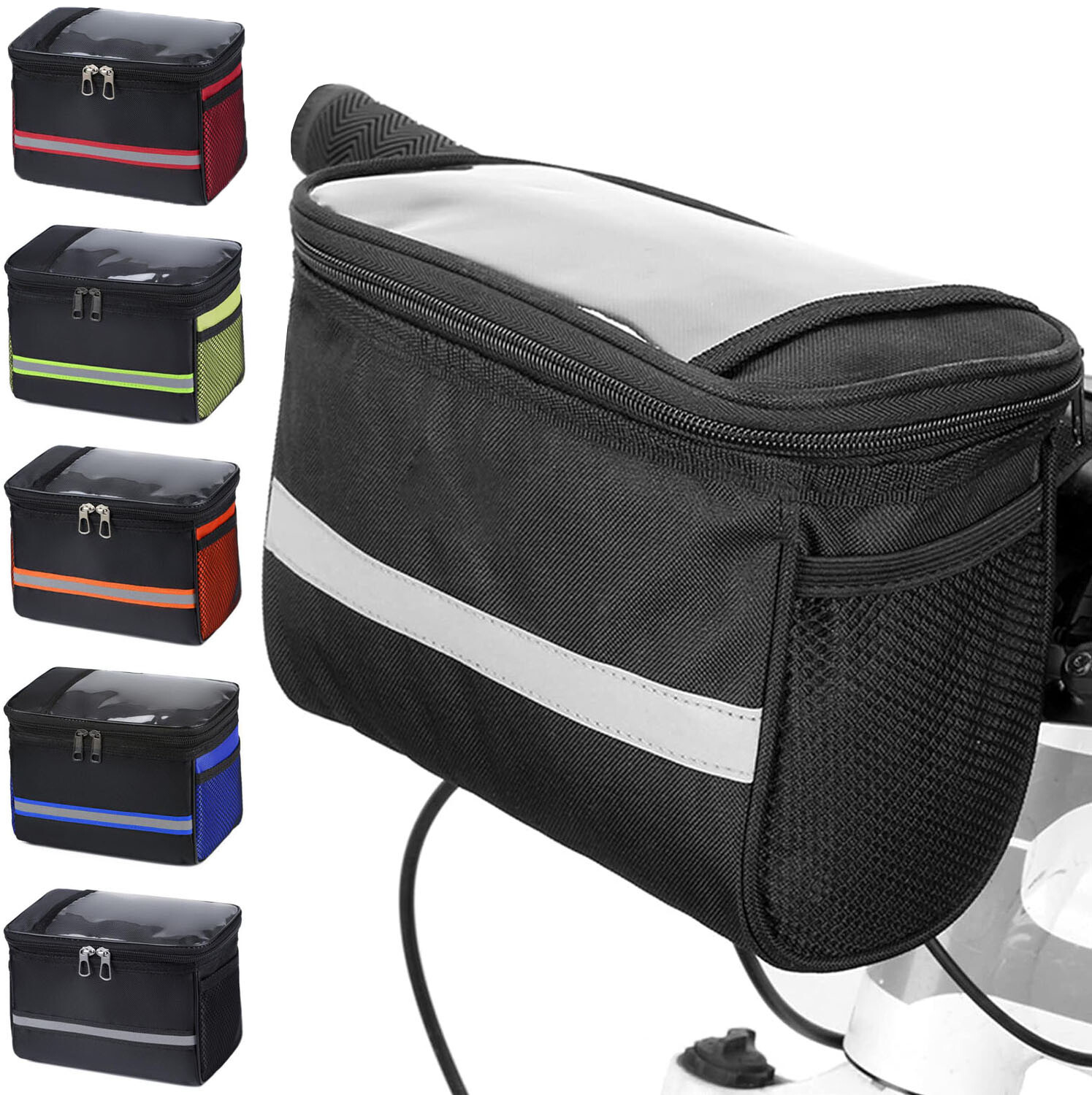Bike Handlebar Bag Bike Frame Bag with Reflective Strap Transparent Phone Pouch