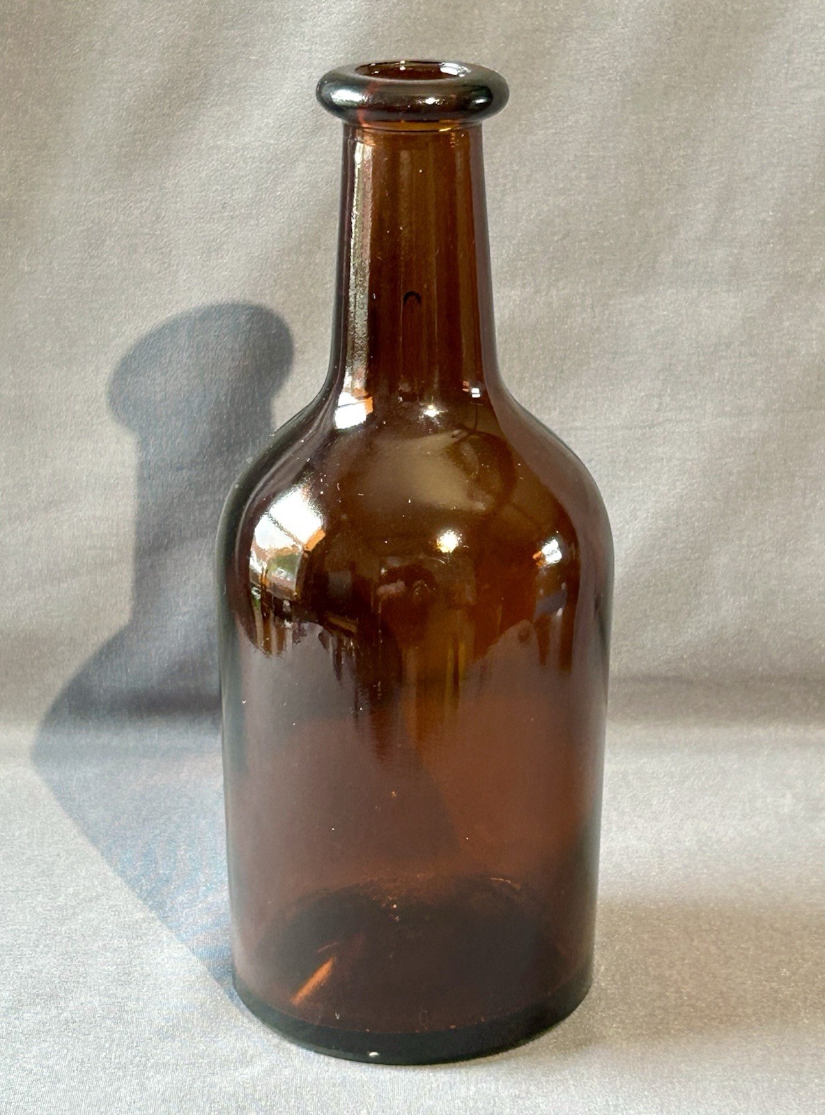 Amber Jersey Brown Bottle Scotland 7.5” Tall Liquor Recessed Bottom Embossed Vtg