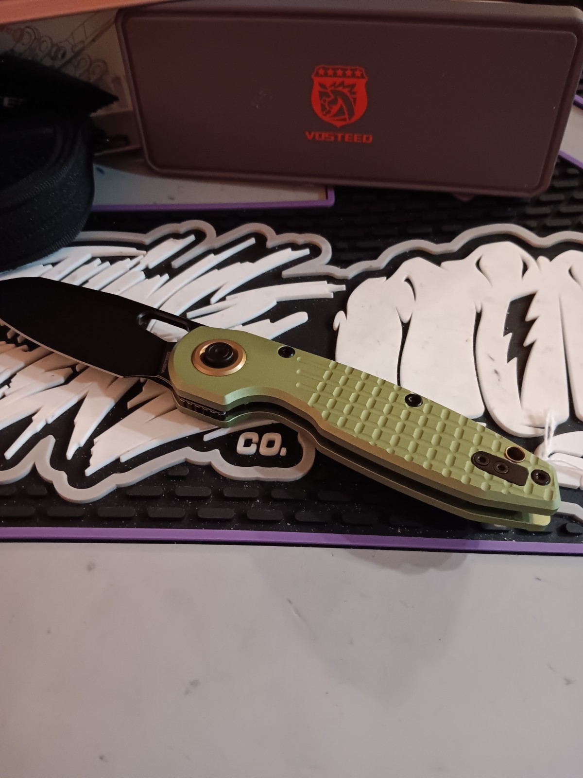 Vosteed Ankylo Vanchor Lock Green 3.13" 154CM Aluminum Knife no box just tin