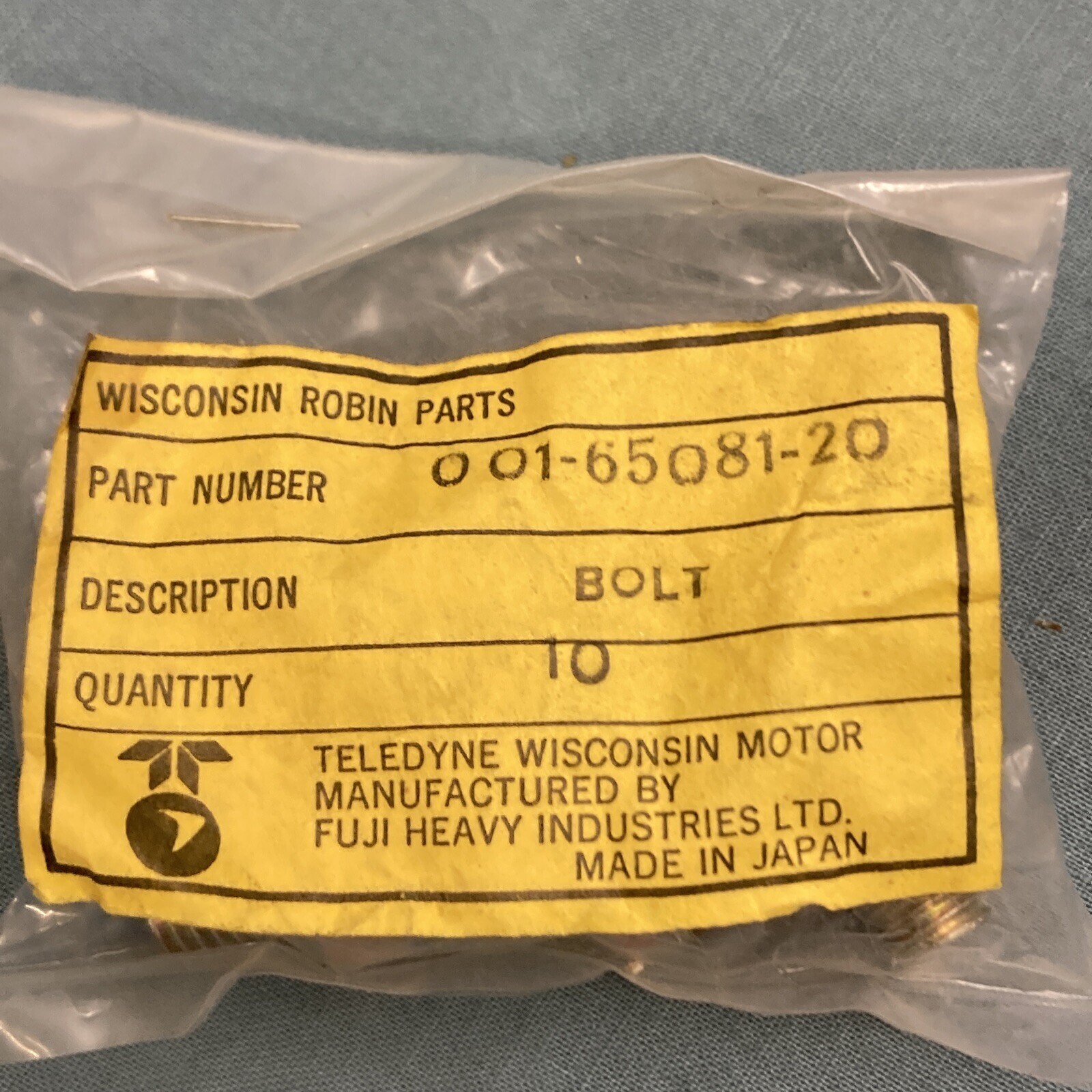 QTY 10 NEW GENUINE WISCONSIN ROBIN 001-65081-20 BOLT