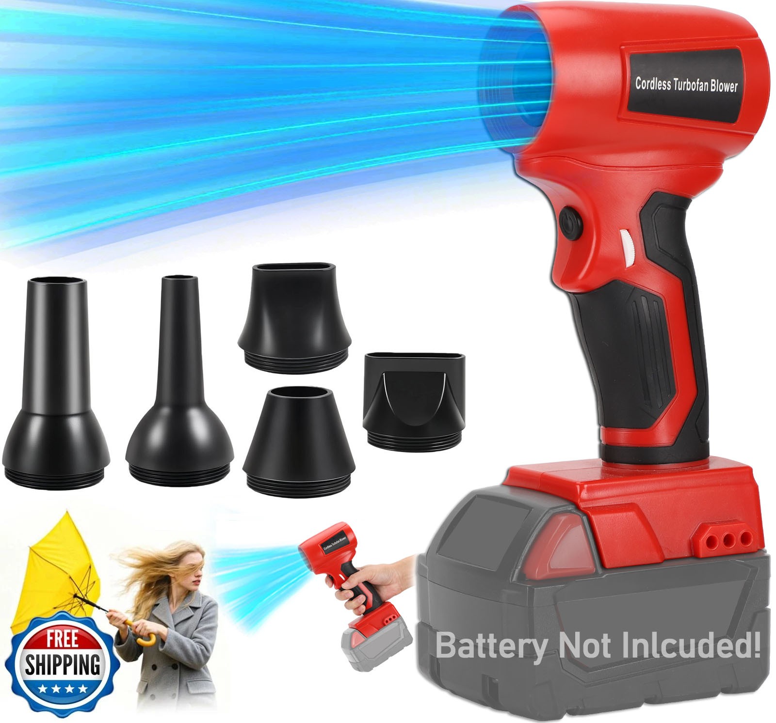 210W Cordless Handheld Leaf Blower for Milwaukee 18v Battery Jet Fan Air Blower
