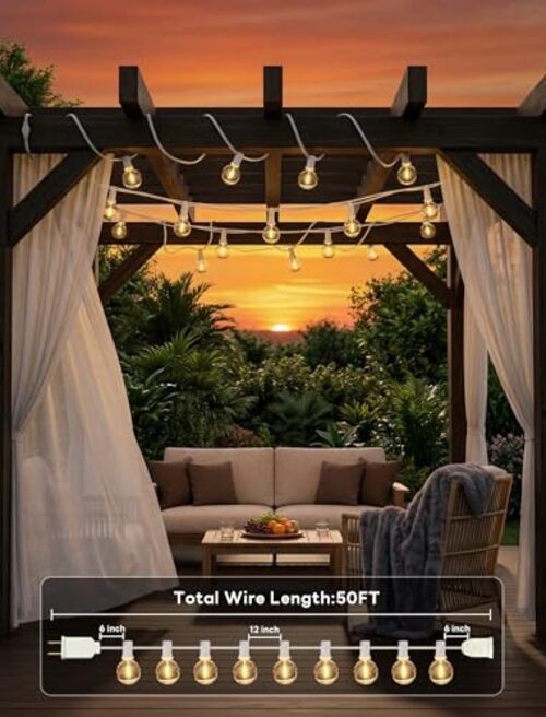 LED Outdoor String Lights G40 Patio String Lights with 50FT Warm White-White