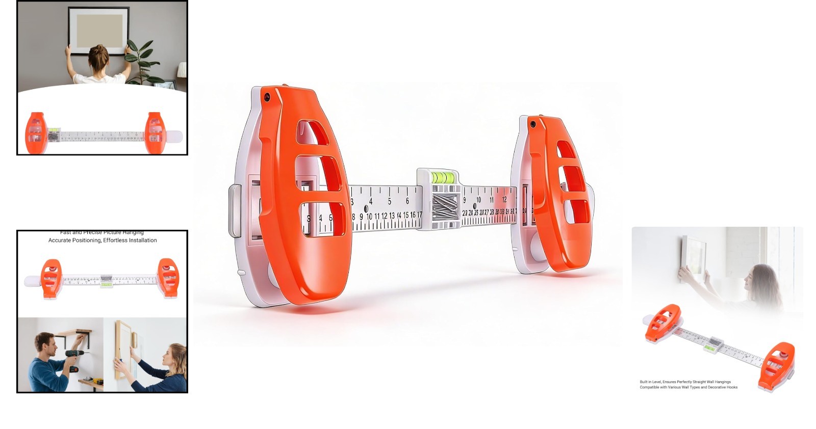 Professional Quality Picture Hanging Tool with Integrated Level & Marking Aid