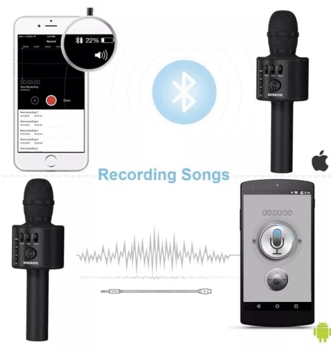 BONAOK Wireless Bluetooth Karaoke Microphone,3-in-1 Portable Handheld, Black