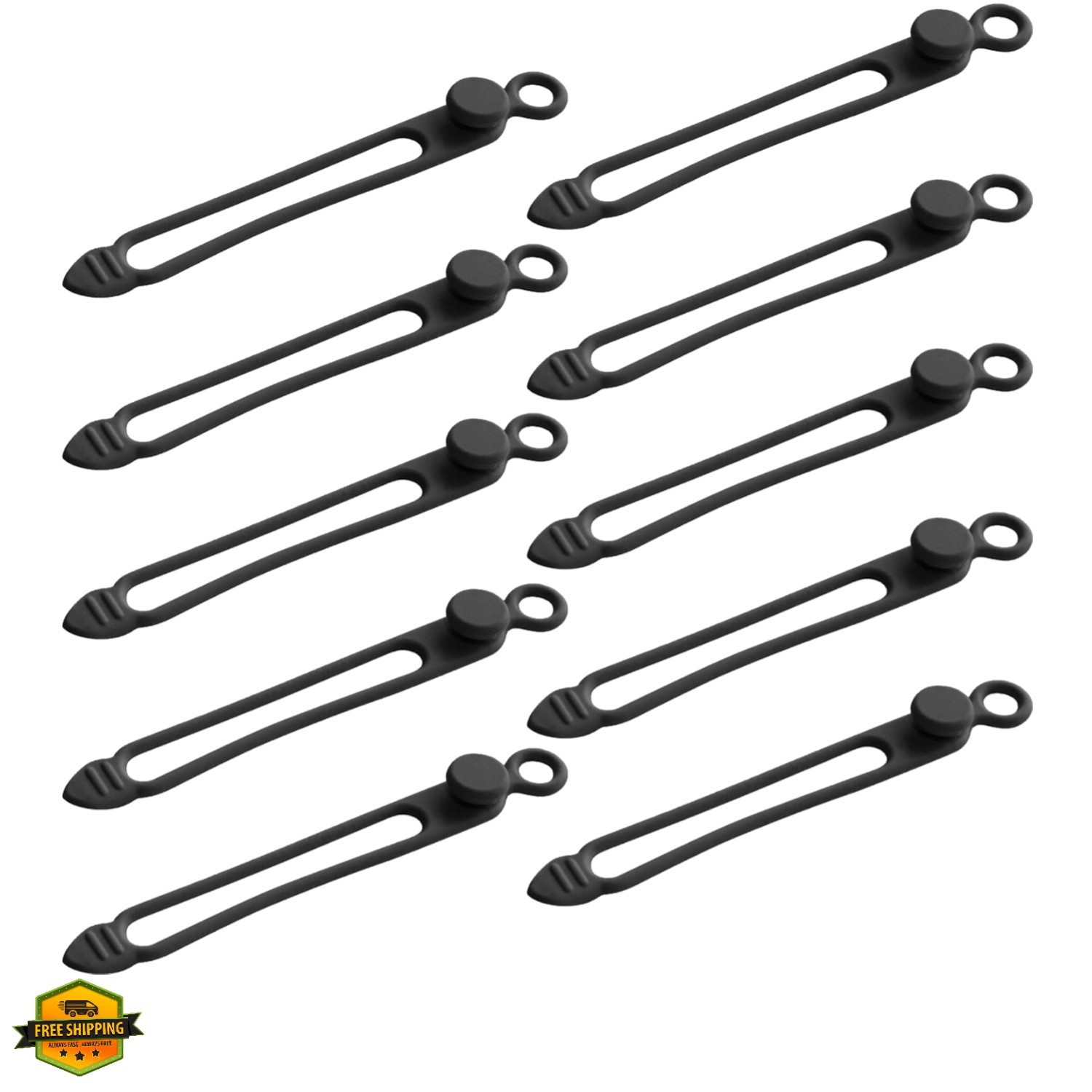 Silicone Cable Ties 10 Pcs Black Reusable Cable Holder Elastic Cord Straps Fl...