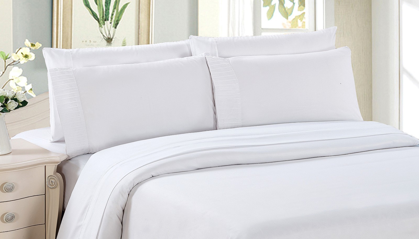 Bamboo 6 Piece Bedding Super Soft Wrinkle Free Sheet Set, Double Full, White