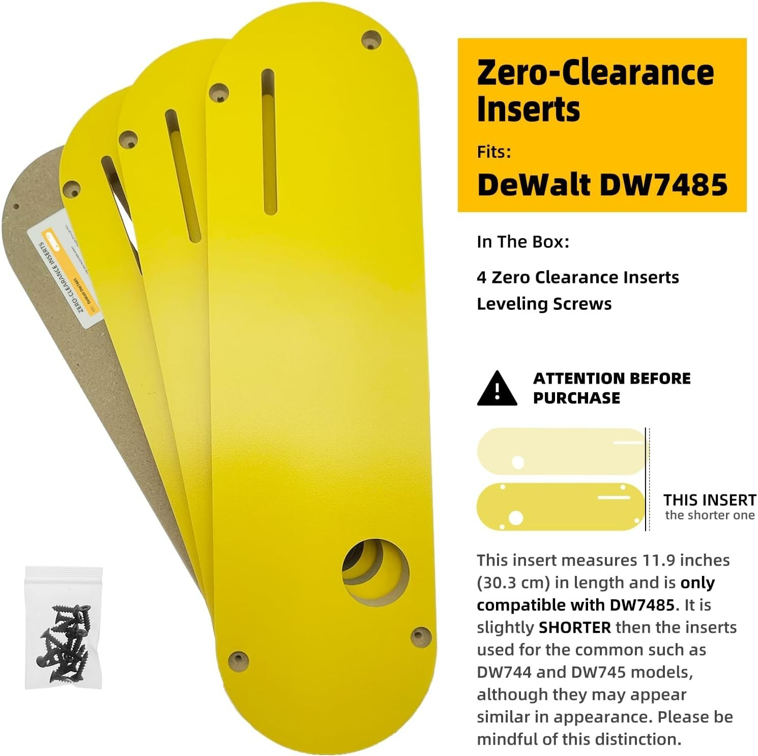 Zero Clearance Inserts Compatible with Dewalt DWE7485 with Riving Knife Slot, Pr