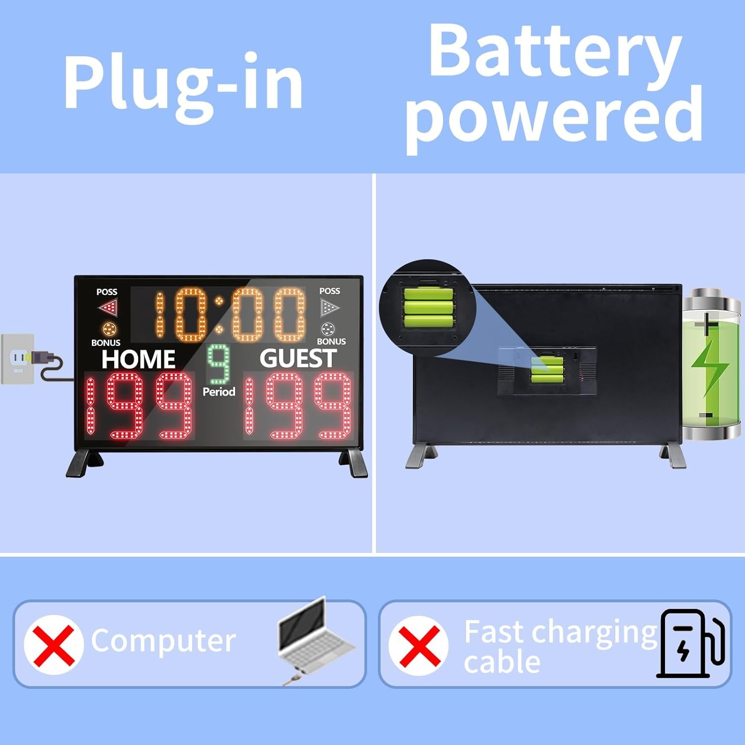 Portable Outdoor Basketball LED Digital Electronic Scoreboard with Timer Clock