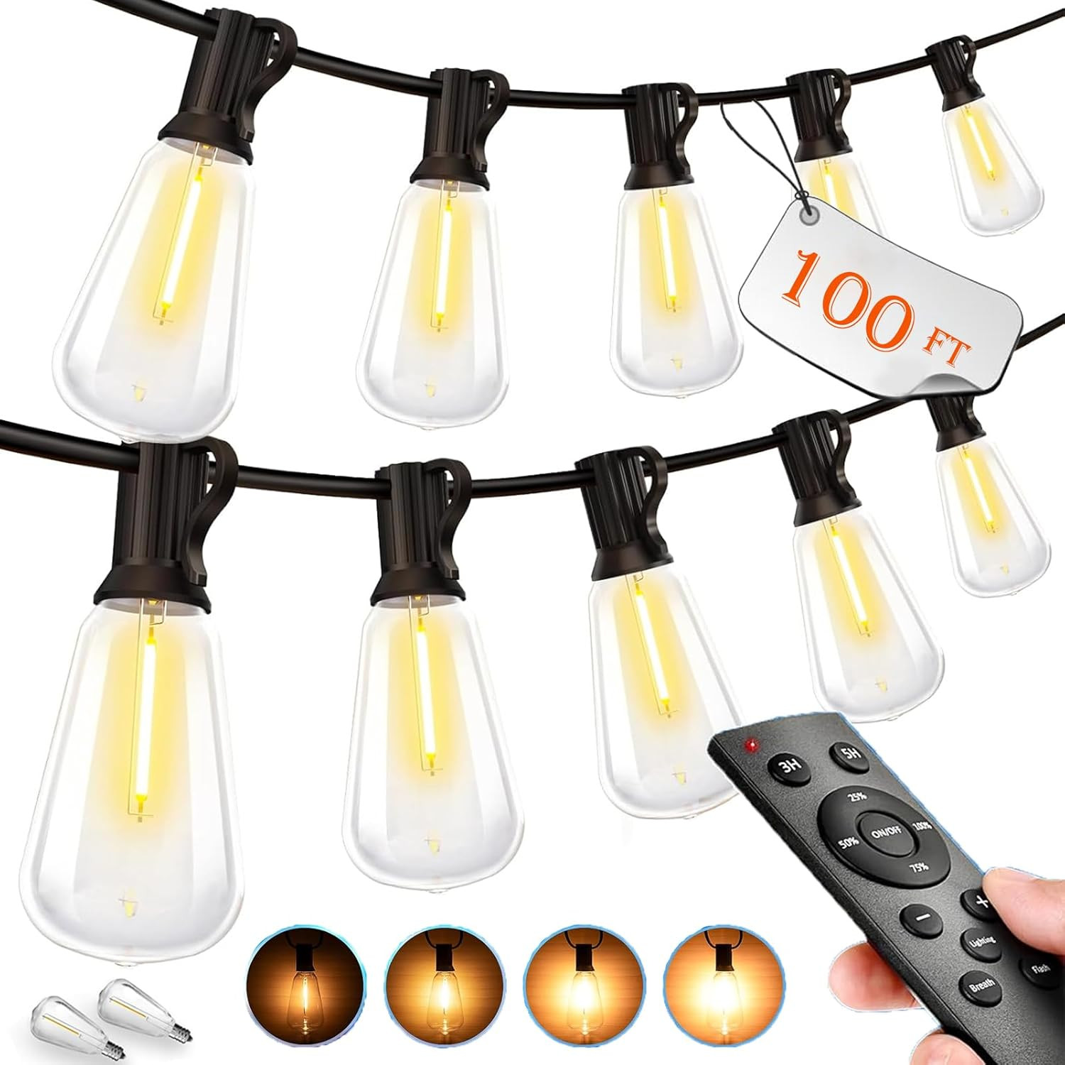 Outdoor String LED Patio Lights - 100Ft 30M outside Waterproof Light with Remote