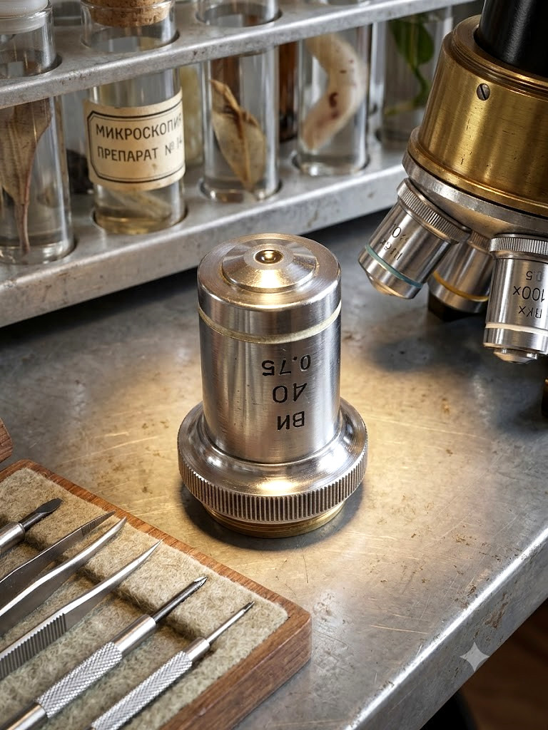 Vintage USSR LOMO Microscope Objective 40x 0.75 WI Water Immersion SN:633701