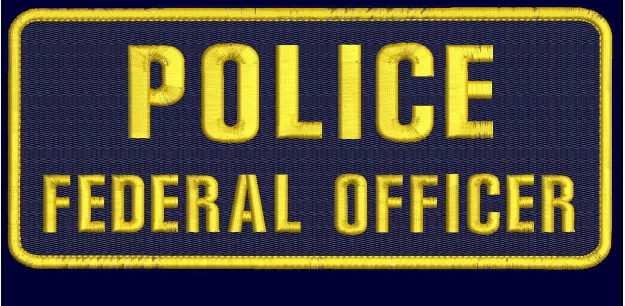 POLICE FEDERAL OFFICER 4X10 hook navy background with gold letters