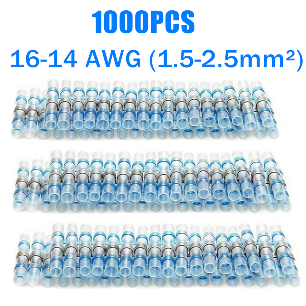 1000/500pcs Waterproof Solder Sleeve Heat Shrink Butt Wire Connectors Terminals