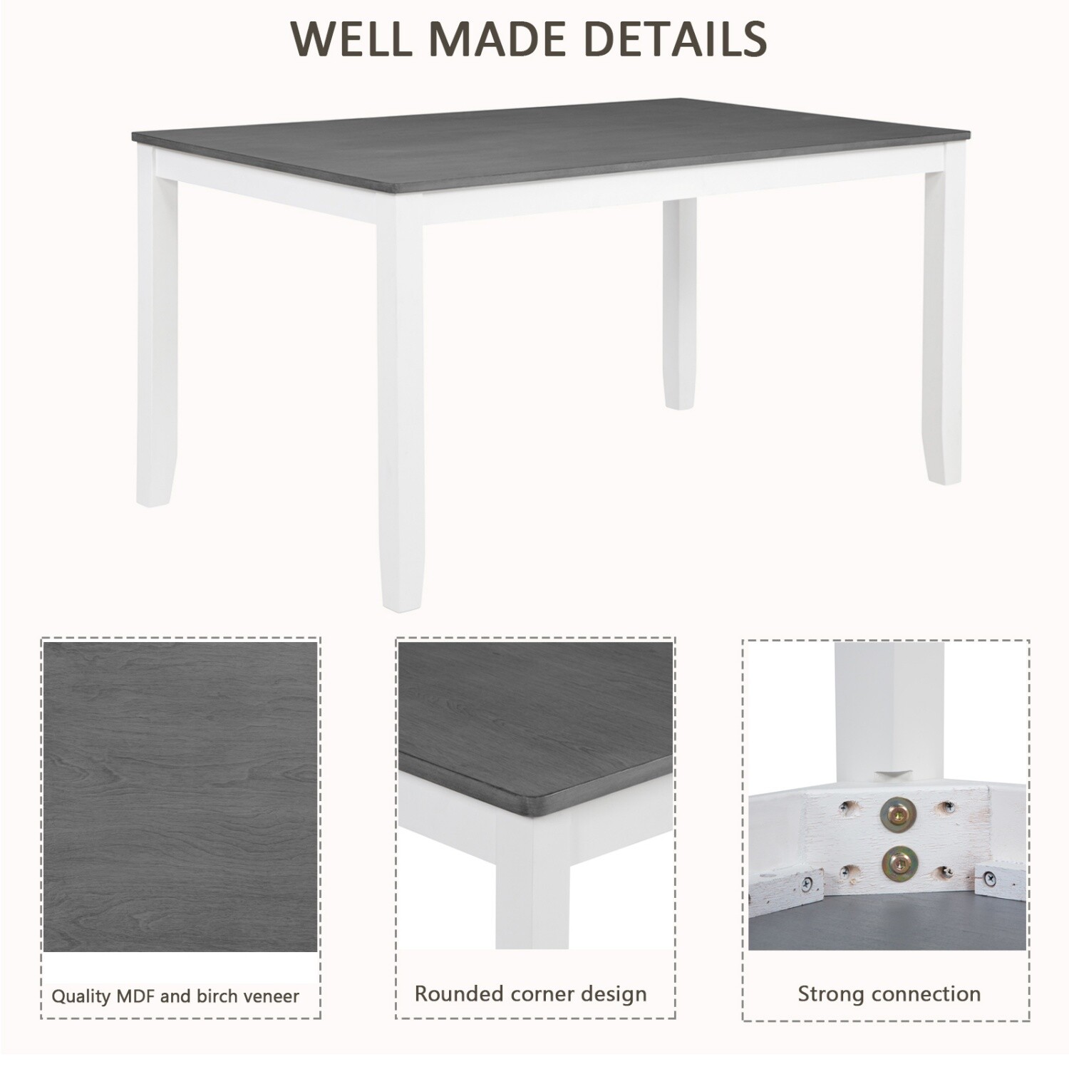 6 Piece Dining Table Set Wooden Dining Table Kitchen Table with 4 Chair & Benchs