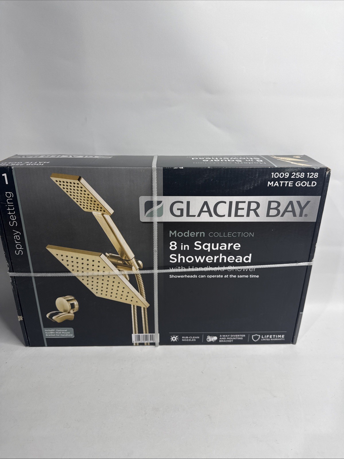 Glacier Bay Modern Collection 8" Square Showerhead W/Hand Shower Matte Gold