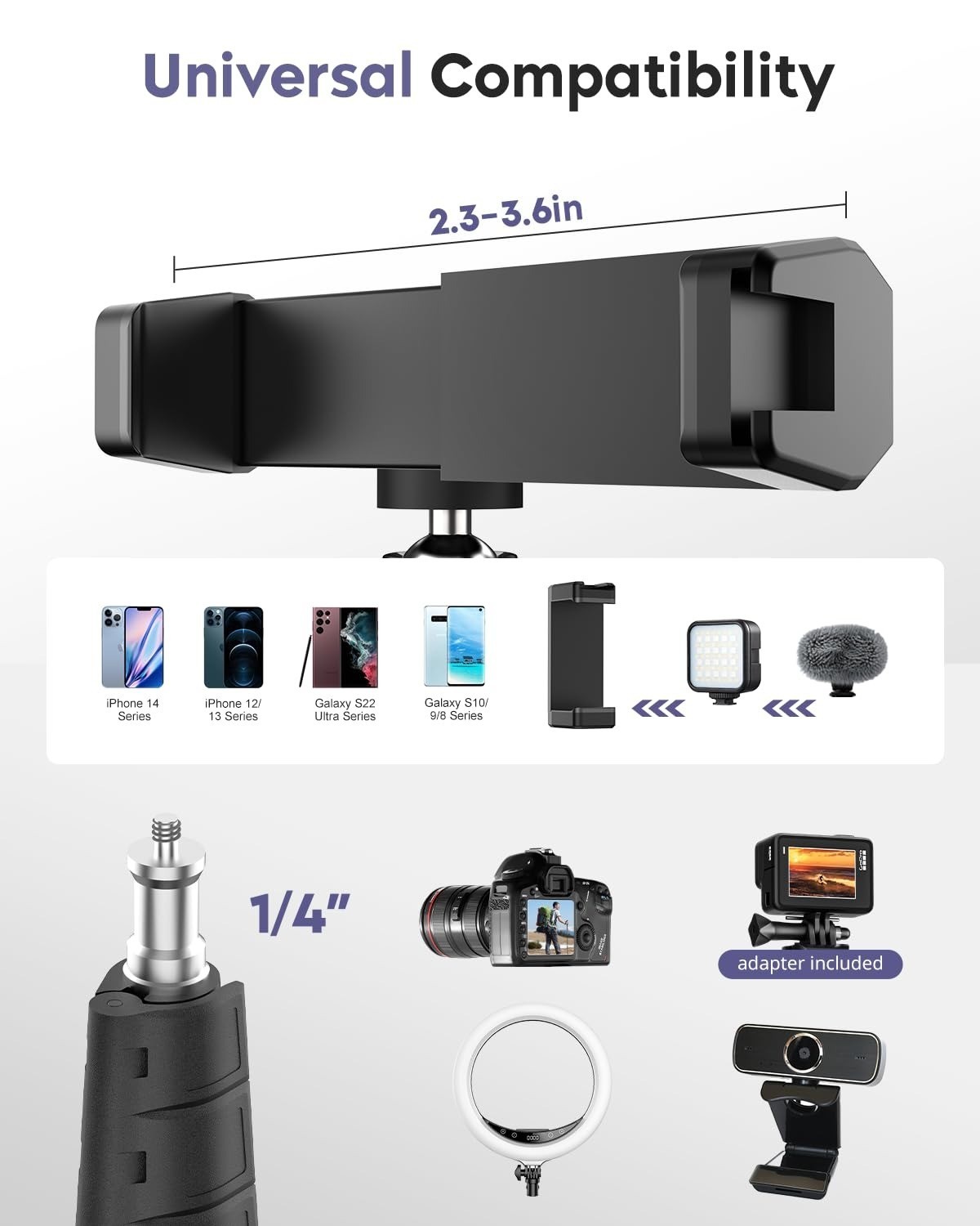Aureday Phone Tripod 92" with Gooseneck & Remote for iPhone Android