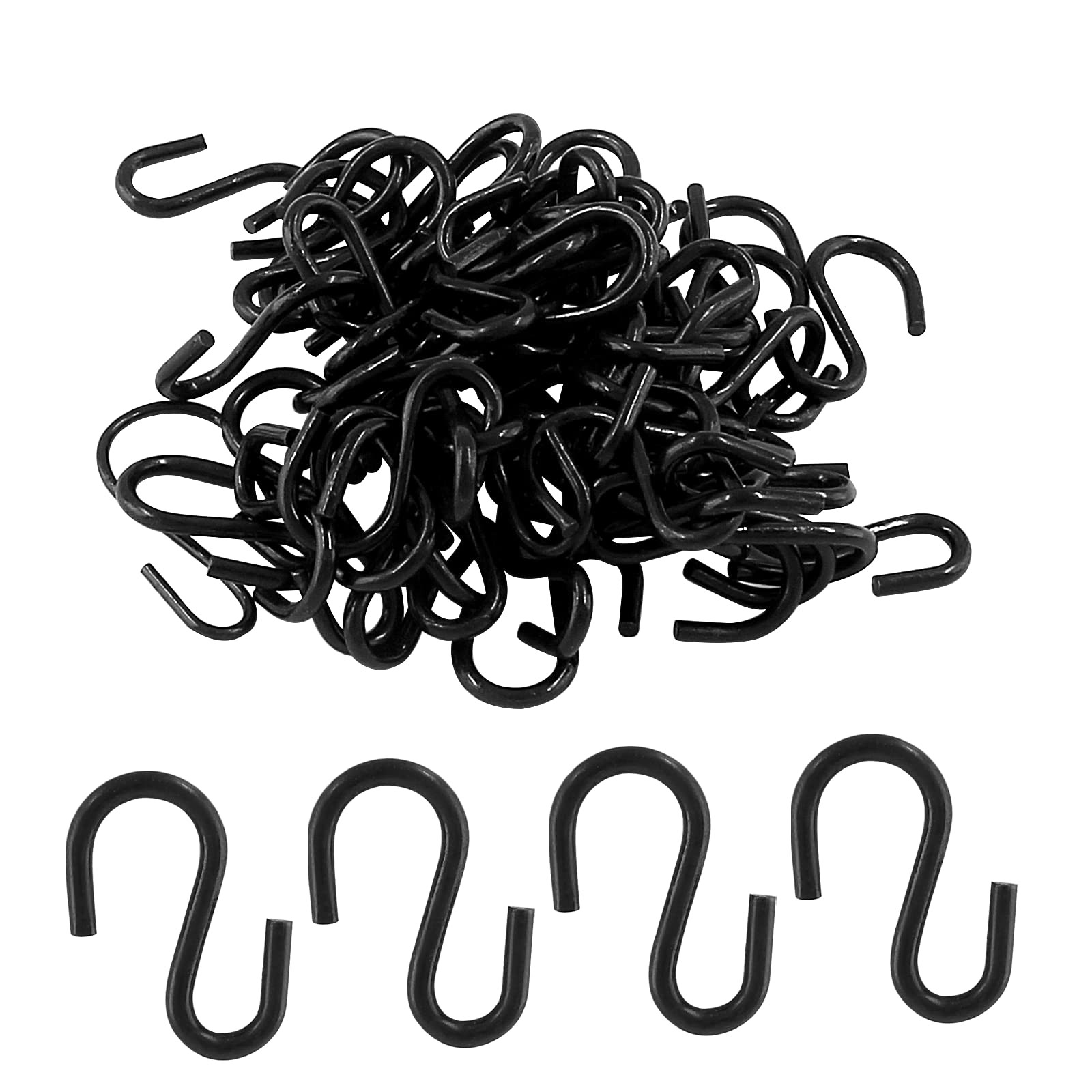 Metal S Hooks, Black Pcs, S Shaped, 0.75' 0.75â€ Length, 1.8mm Thickness 60