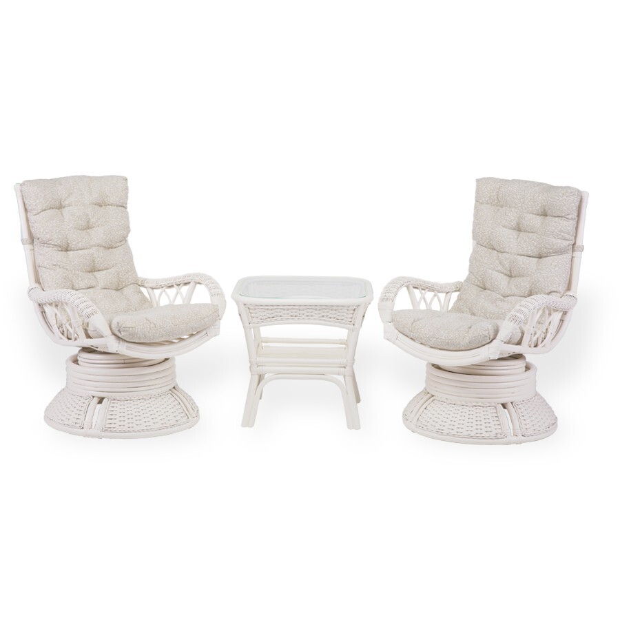 Set of 2 Alexa Swivel Rocking Armchairs White Color and Square Coffee Table
